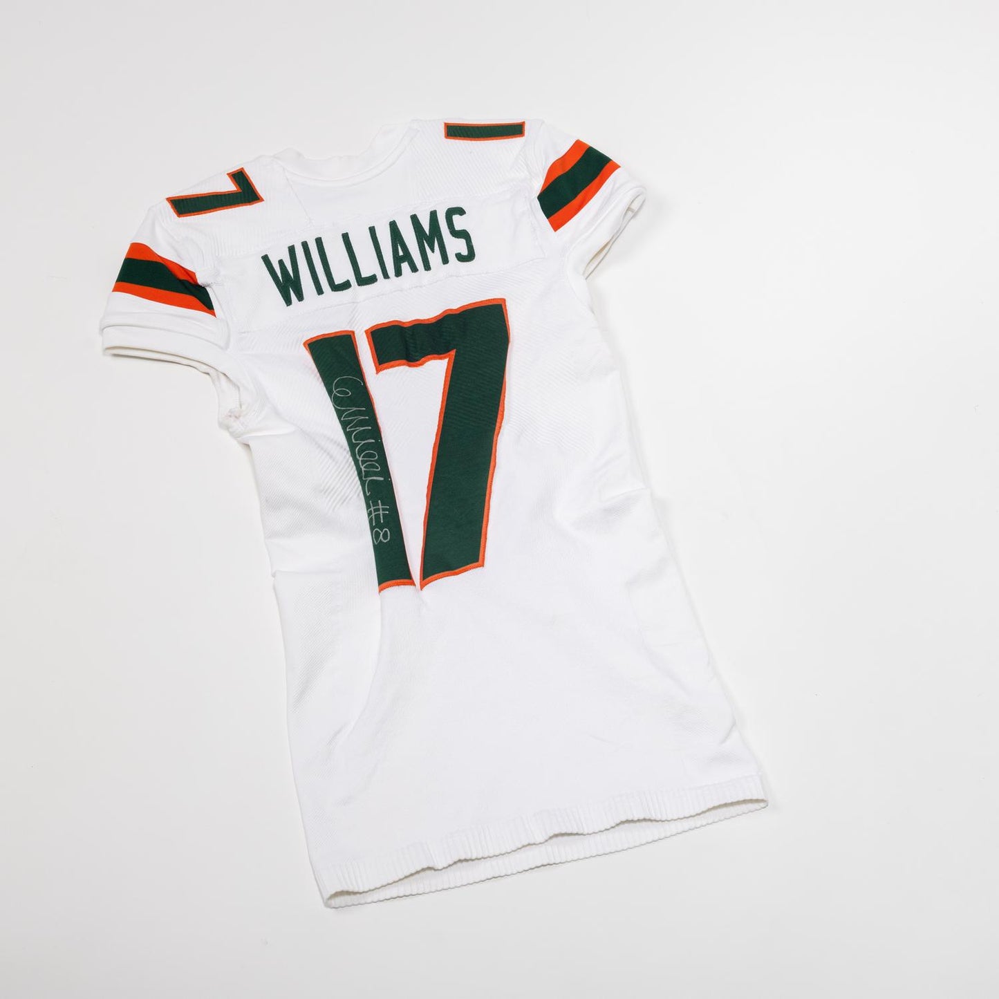 adidas Miami Hurricanes 2024 Student Athlete #17 Emory Williams Autographed White Game-Worn Football Jersey