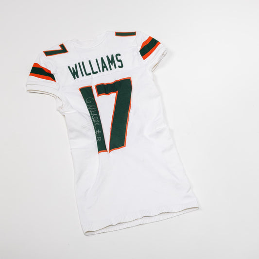 adidas Miami Hurricanes 2024 Student Athlete #17 Emory Williams Autographed White Game-Worn Football Jersey