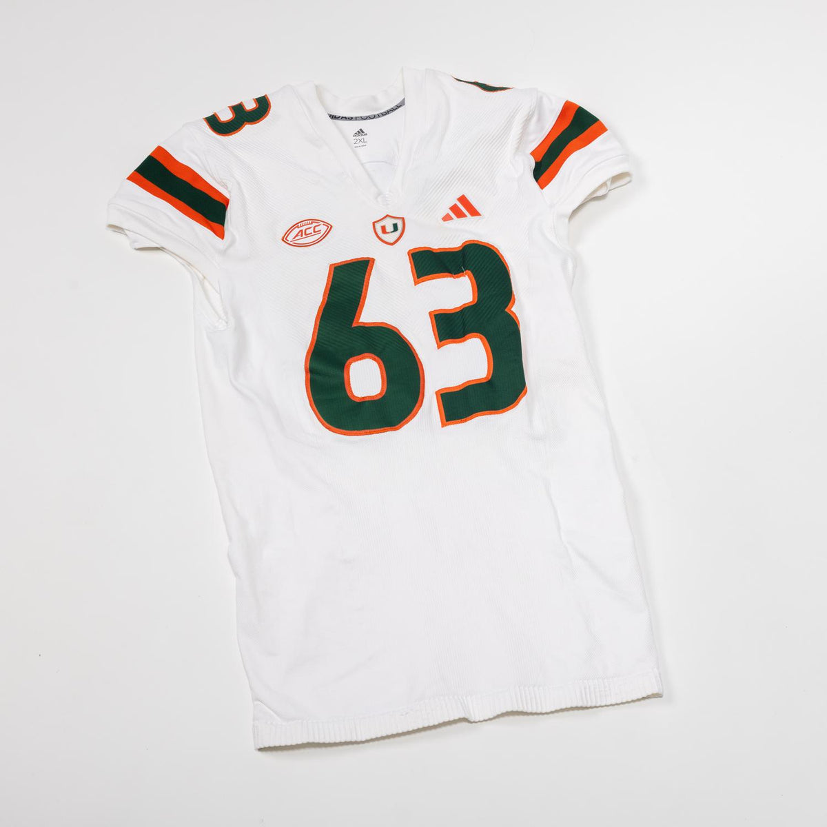 adidas Miami Hurricanes 2024 Student Athlete #63 Samson Okunlola Autographed White Game-Worn Football Jersey