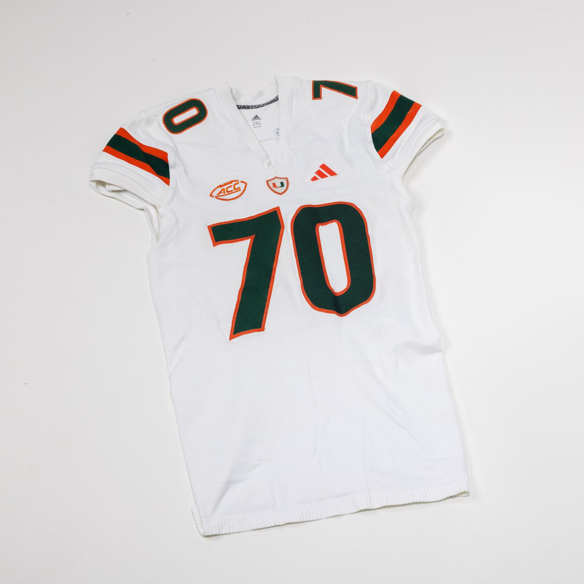 adidas Miami Hurricanes 2024 Student Athlete #70 Markel Bell Autographed White Game-Worn Football Jersey