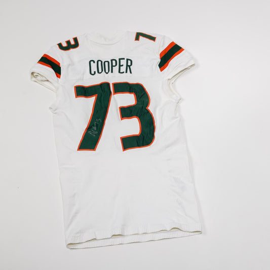 adidas Miami Hurricanes 2024 Student Athlete #73 Anez Cooper Autographed White Game-Worn Football Jersey