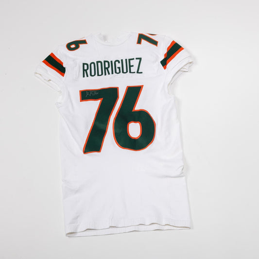 adidas Miami Hurricanes 2024 Student Athlete #76 Ryan Rodriguez Autographed White Game-Worn Football Jersey