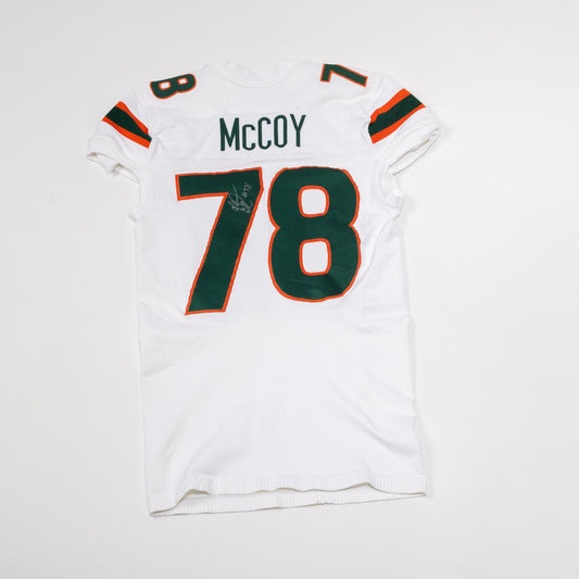 adidas Miami Hurricanes 2024 Student Athlete #78 Matthew McCoy Autographed White Game-Worn Football Jersey