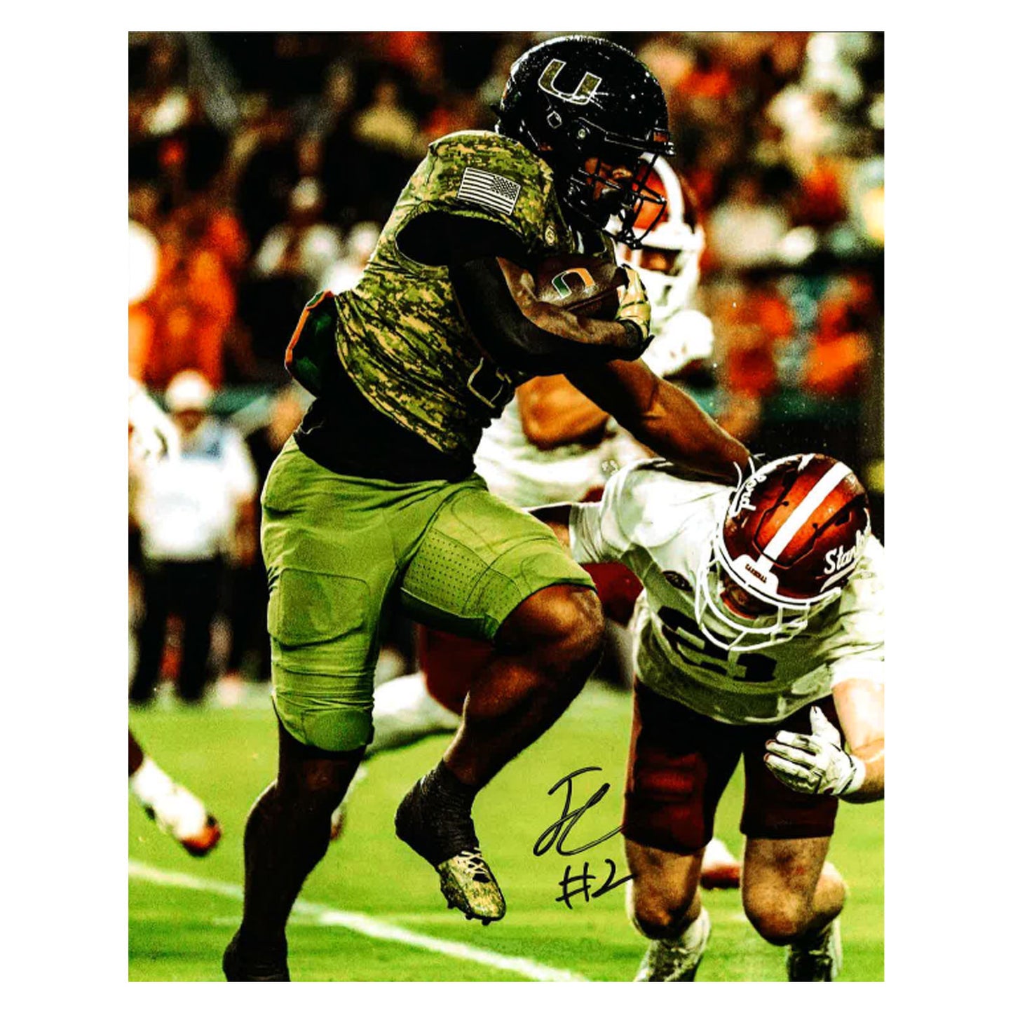 University of Miami Miami Hurricanes Student Athlete #2 Jordan Lyle 8"X10" Stanford Action Autographed Photo