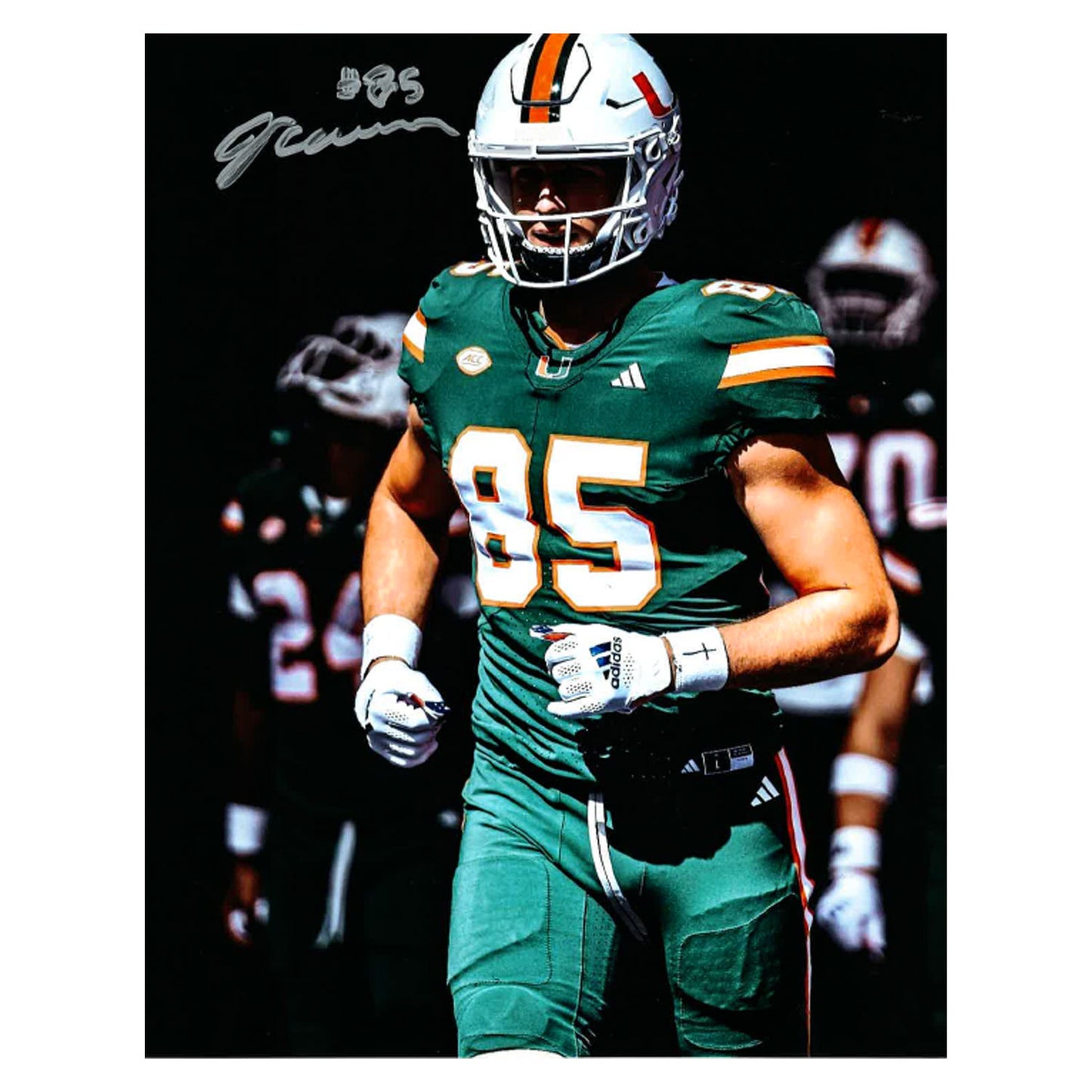 University of Miami Miami Hurricanes Student Athlete #85 Jackson Carver 8"X10" 2025 Run Out Autographed Photo
