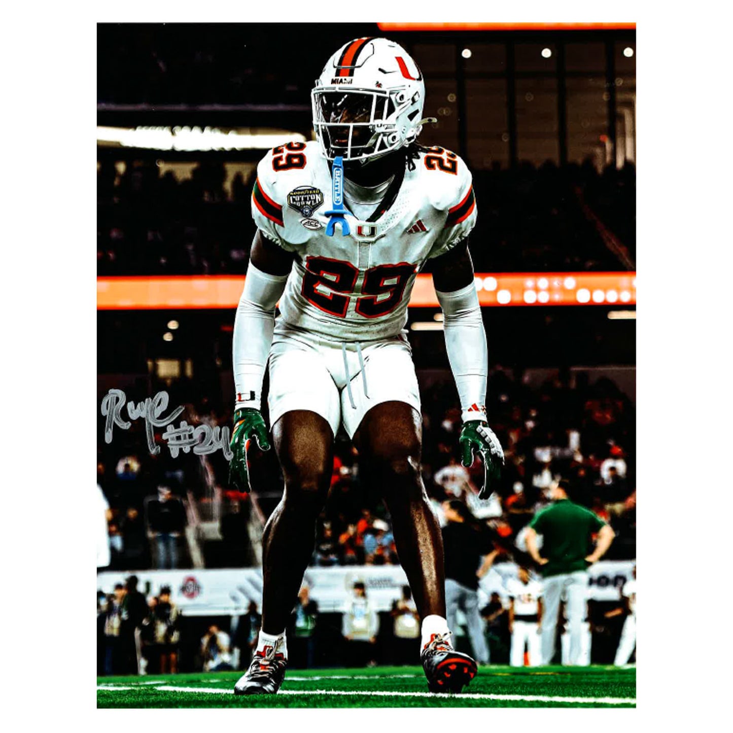 University of Miami Miami Hurricanes Student Athlete #29 OJ Frederique Jr. 8"X10" 2026 Cotton Bowl Autographed Photo