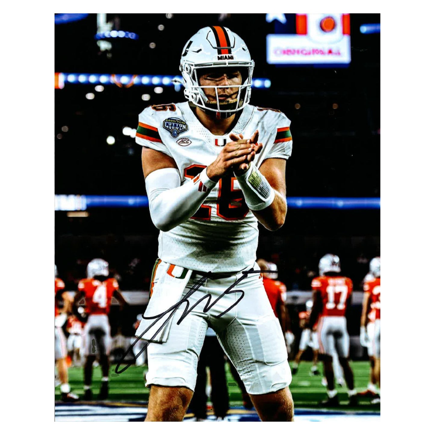 University of Miami Miami Hurricanes Student Athlete #16 Luke Nickel 8"X10" 2026 Cotton Bowl Action Autographed Photo