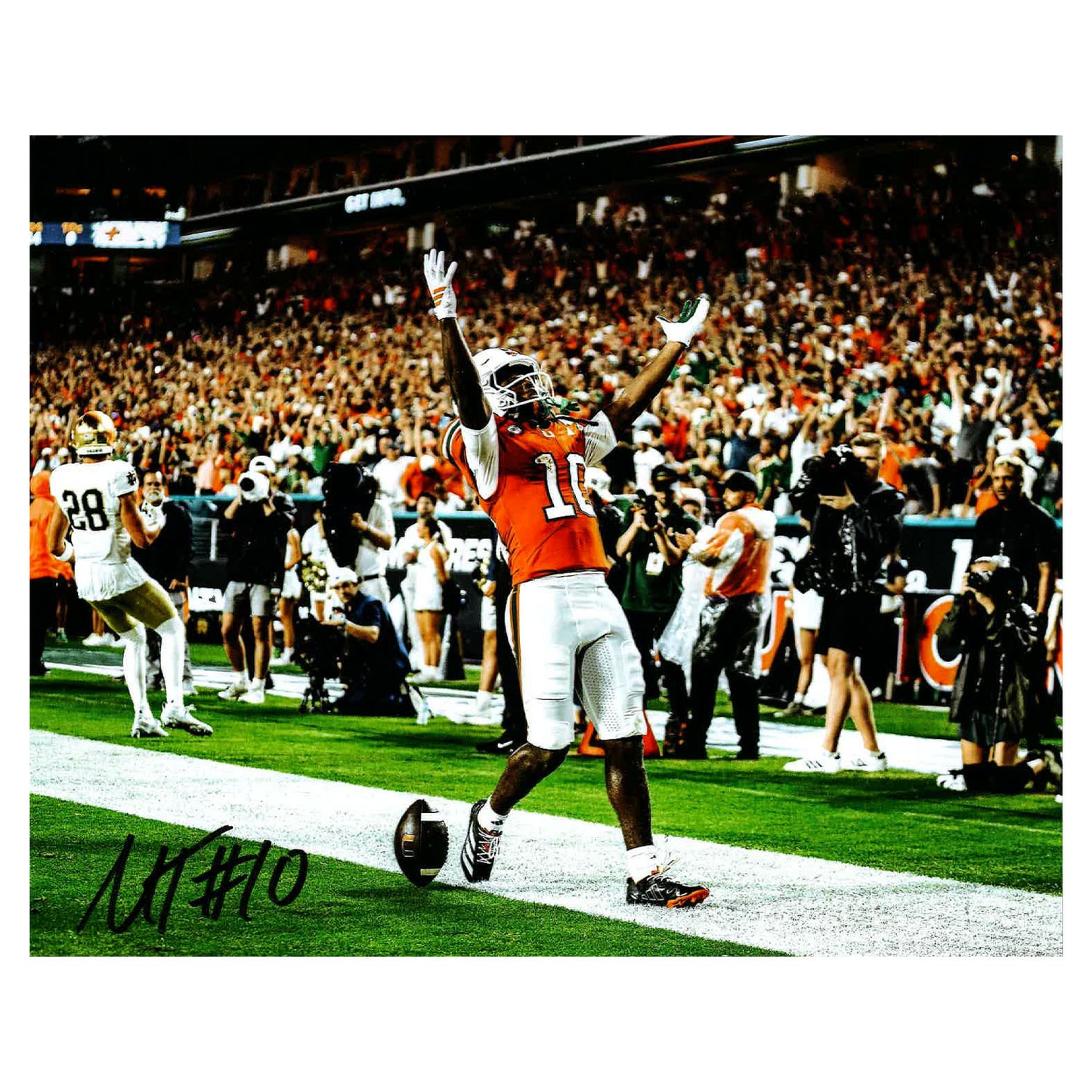 University of Miami Miami Hurricanes Student Athlete #10 Malachi Toney 8"X10" First TD against ND Autographed Photo