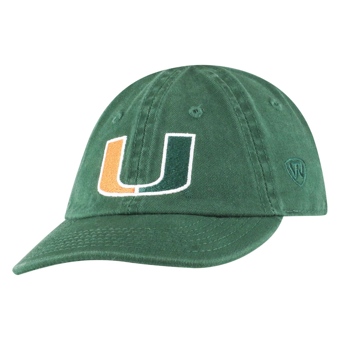 Top of the World Miami Hurricanes Infant Green Lil&#39; Cane U logo Hat - Left Angled View