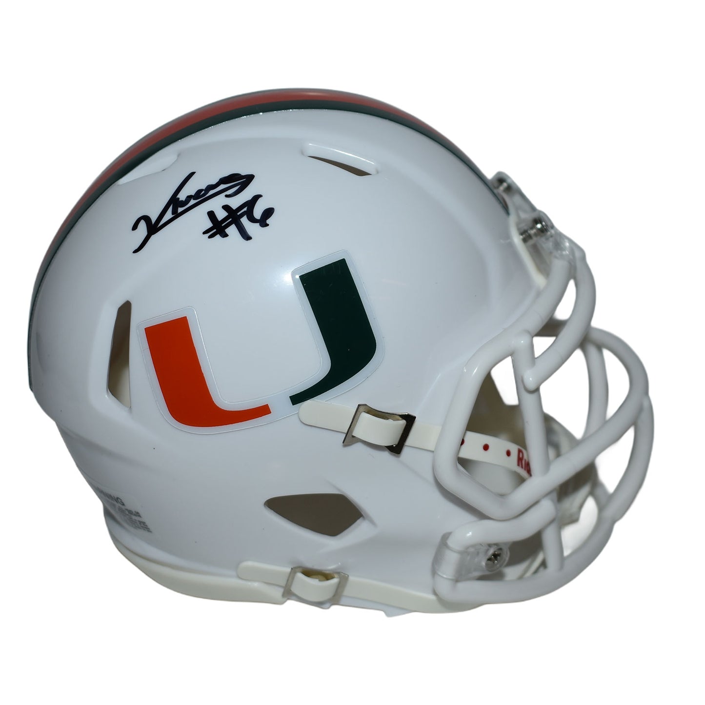 Riddell Miami Hurricanes Student Athlete #6 Xavier Lucas Autographed White Mini Football Helmet