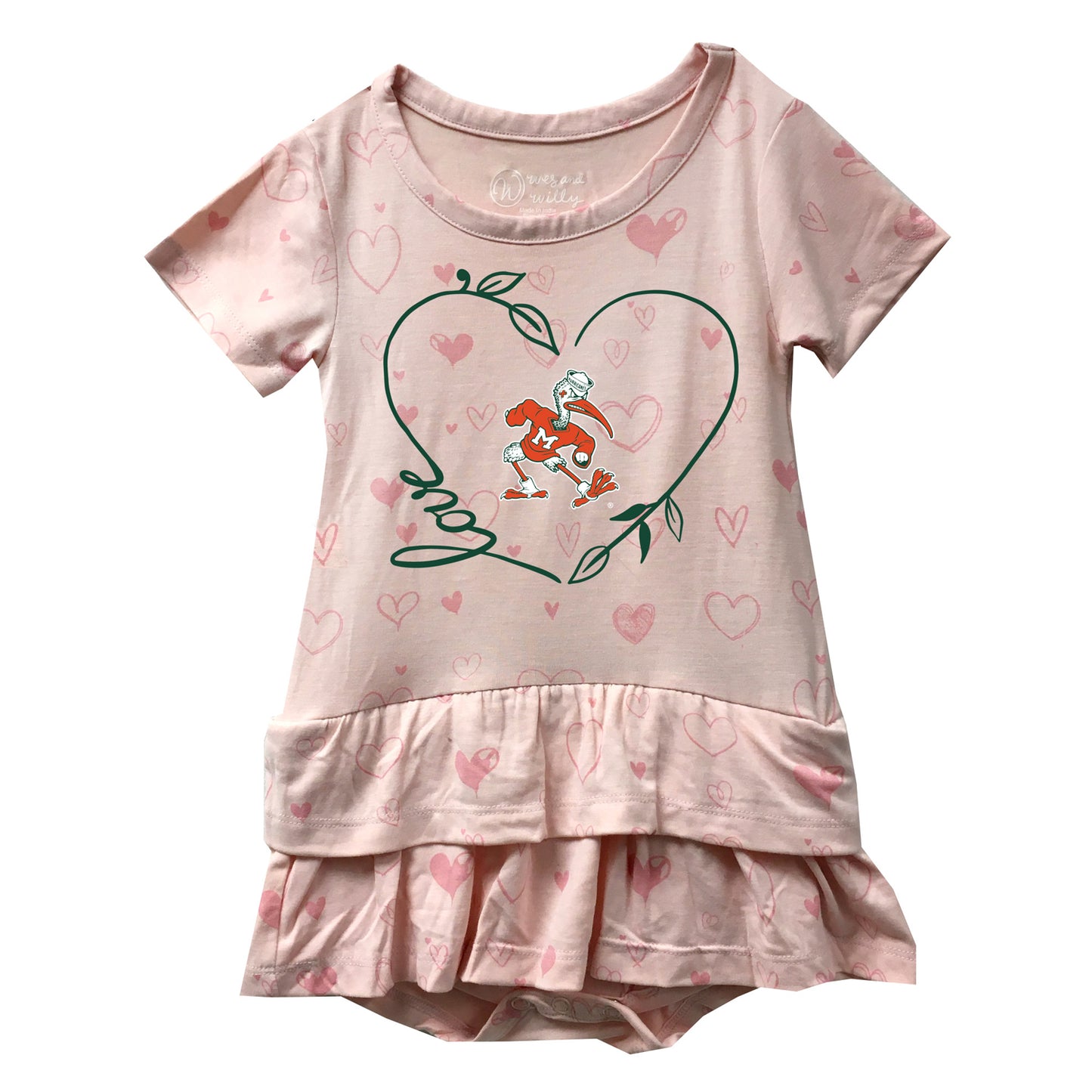 Wes & Willy Miami Hurricanes  Infant Pink Sebastian the Ibis Love Onesie