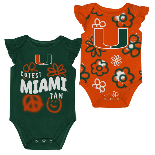 Outerstuff Miami Hurricanes Green and Orange Infant Groovy 2-Pack Onesies Set
