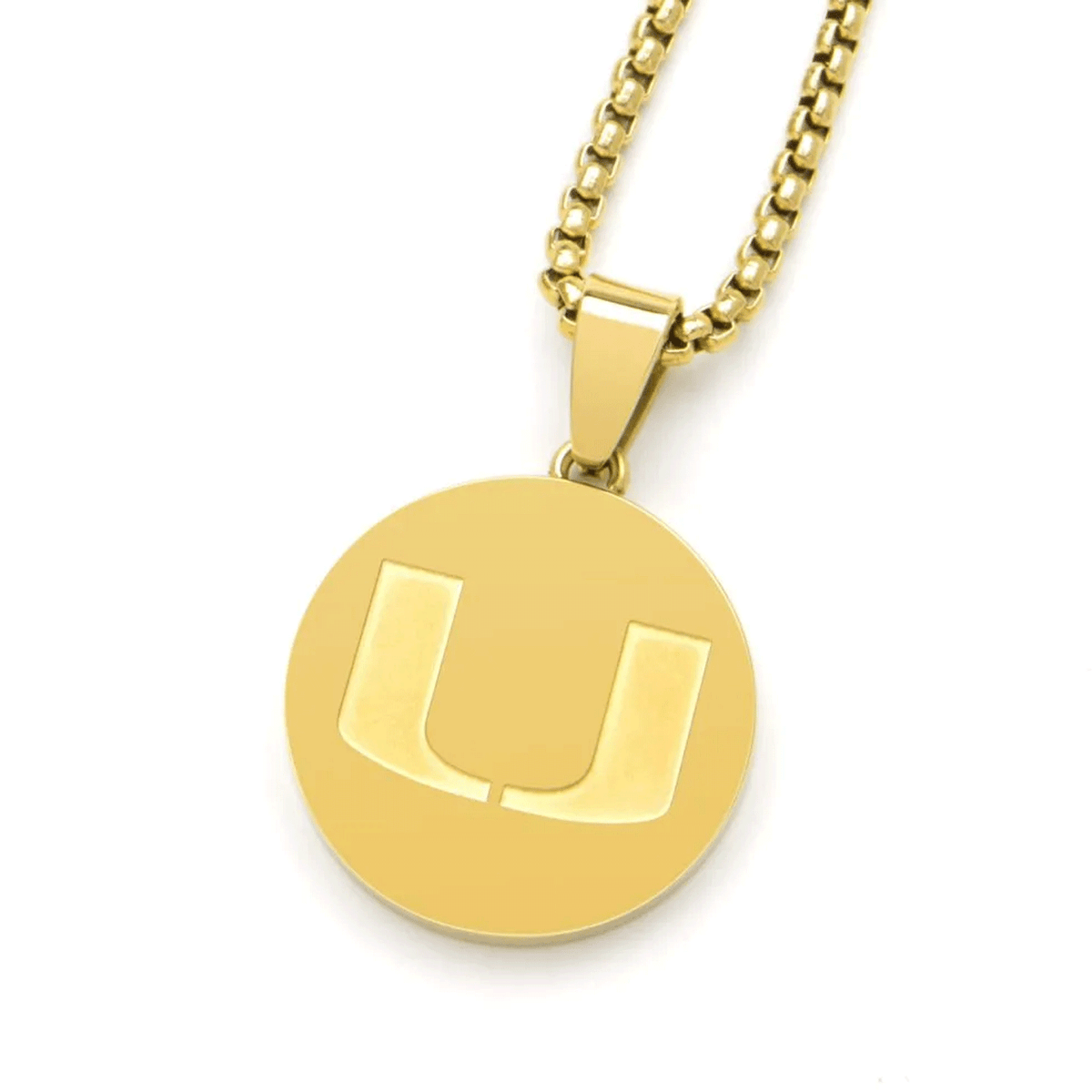 FanDrip Miami Hurricanes &#39;Gold&#39; Stainless Steel 24&quot; U Logo Pendant