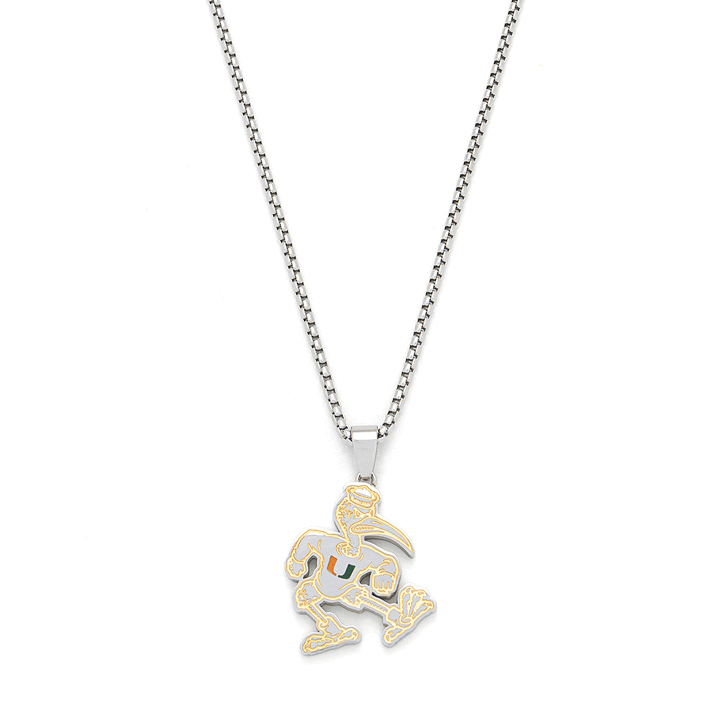 FanDrip Miami Hurricanes Gold Sebastian Stainless Steel 24" Pendant