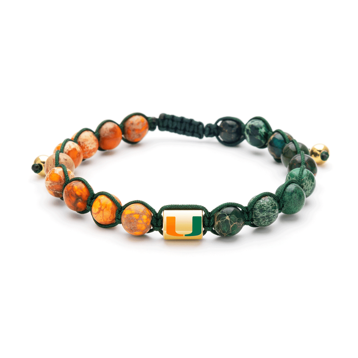 FanDrip Miami Hurricanes Stainless Steel Orange and Green U Logo Beads Bracelet