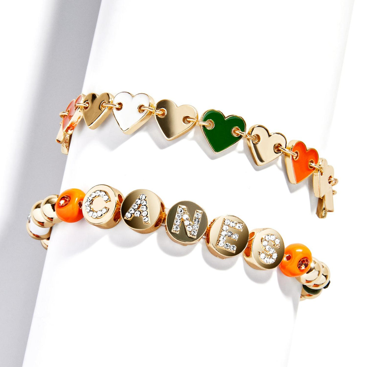 BaubleBar Miami Hurricanes Gold Canes Sparkle and Heart Duo Bracelet Set