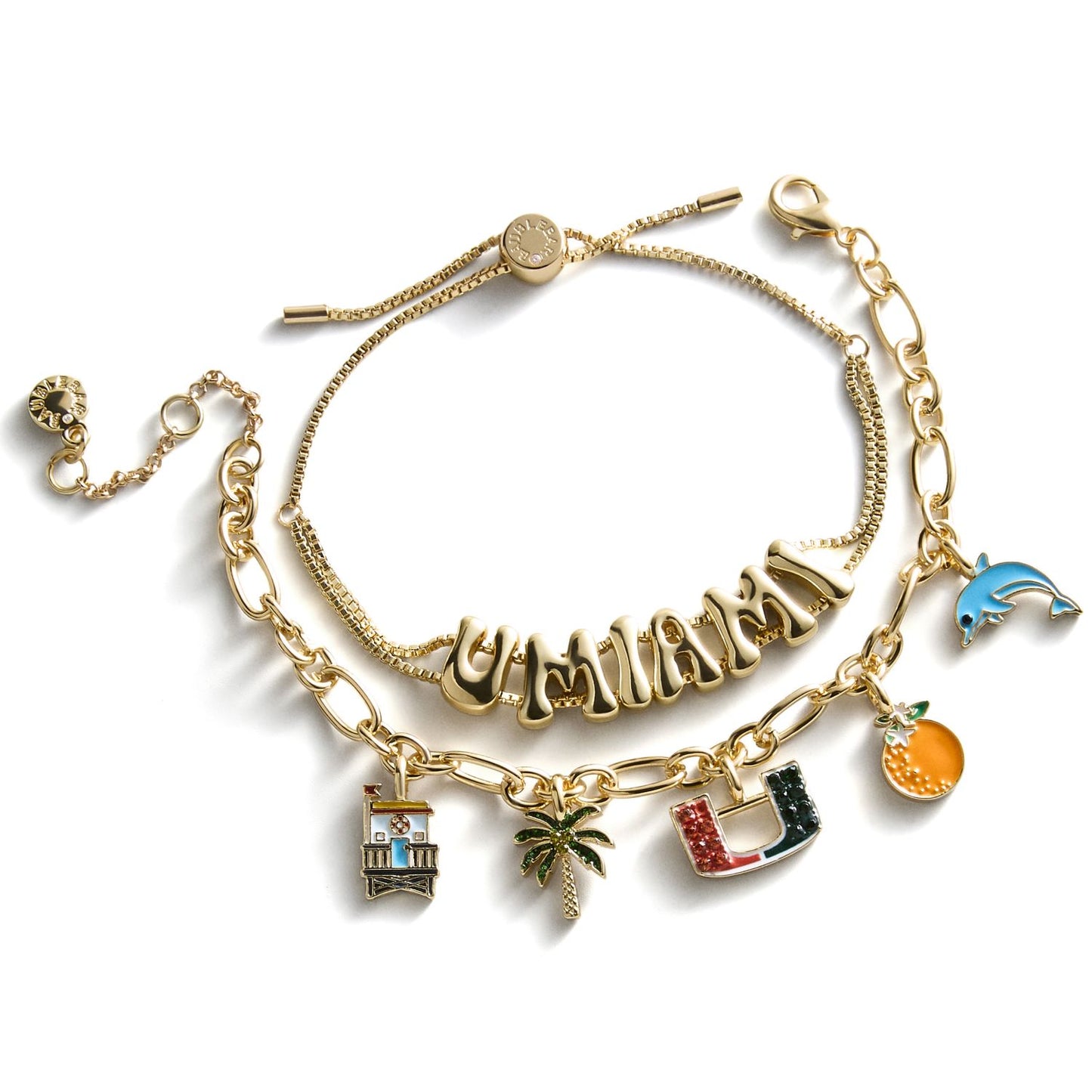 BaubleBar Miami Hurricanes Orange and Green Two-Piece Charm Bracelet