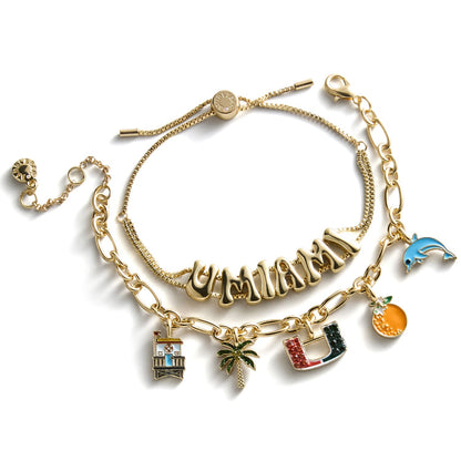BaubleBar Miami Hurricanes Orange and Green Two-Piece Charm Bracelet