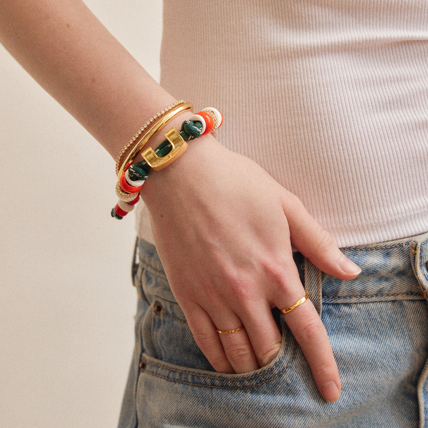 BaubleBar Miami Hurricanes Orange and Green Paracord Logo Bracelet