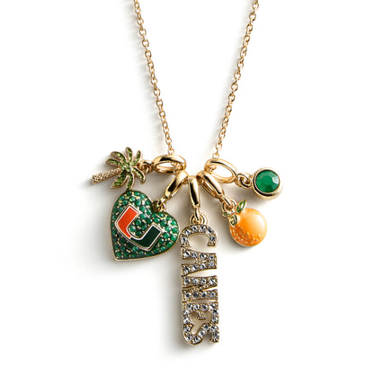 BaubleBar Miami Hurricanes Orange and Green Five-Charm Necklace