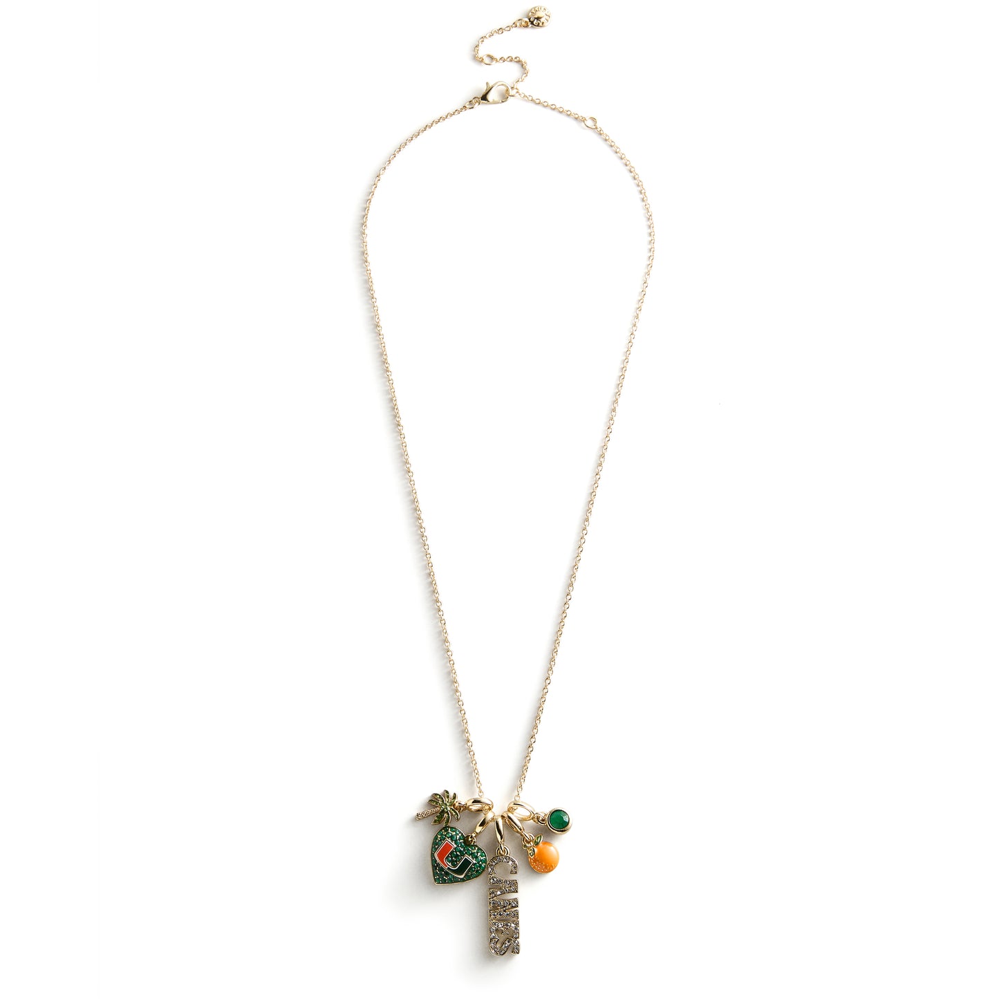 BaubleBar Miami Hurricanes Orange and Green Five-Charm Necklace