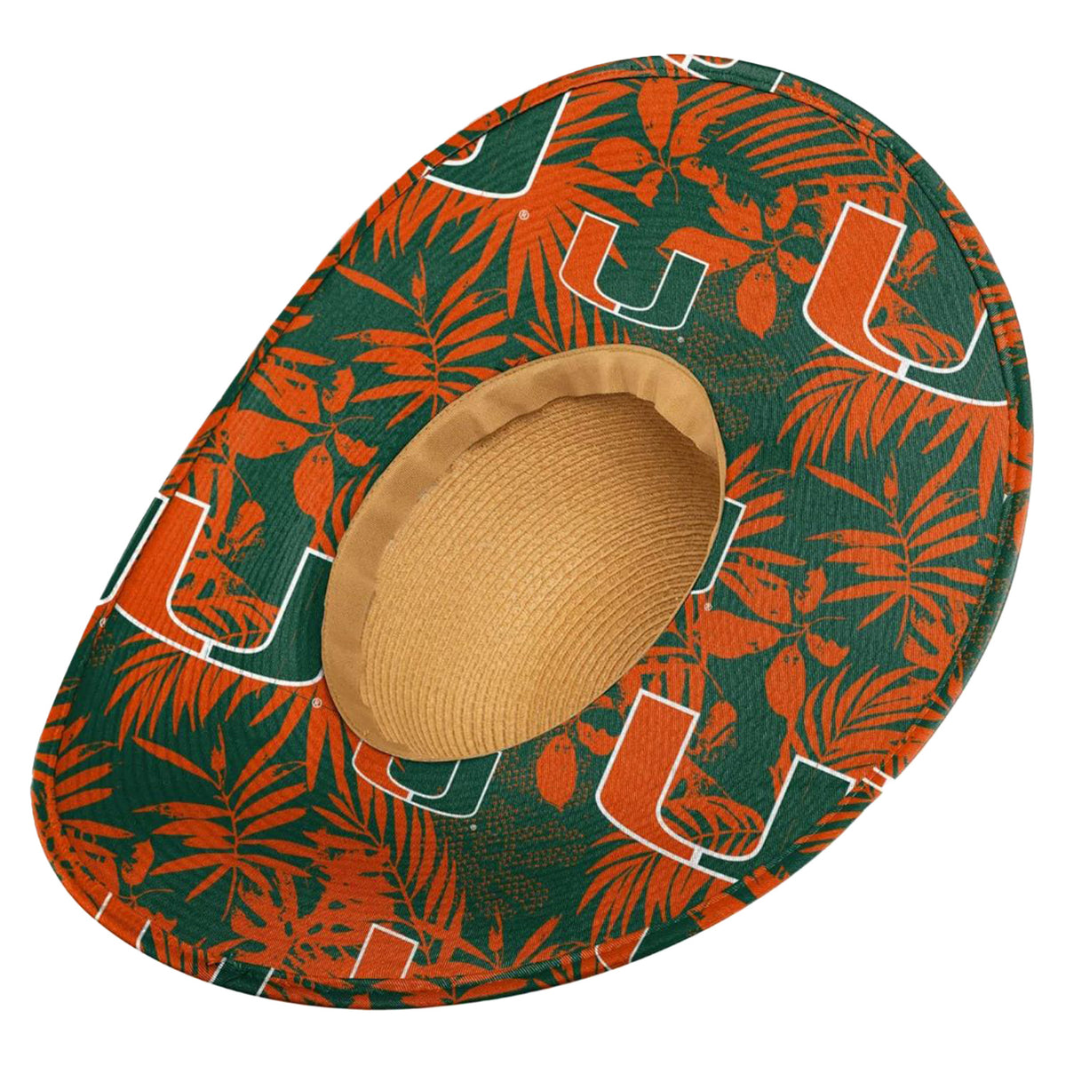 FOCO Miami Hurricanes Women&#39;s Floral Straw Hat - Under Visor View