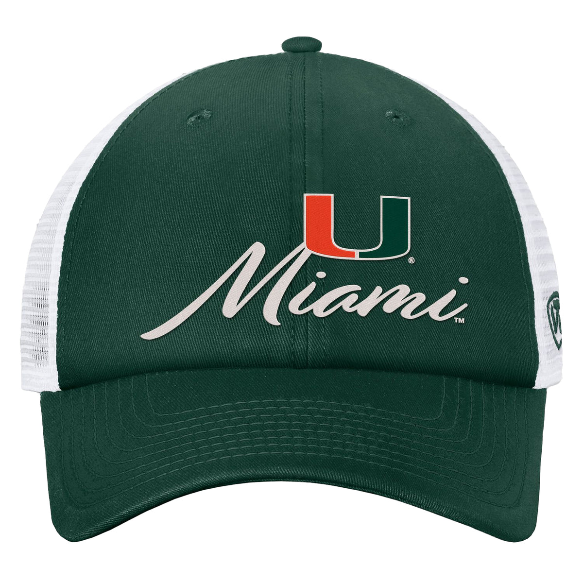 Top of the World Miami Hurricanes Women&#39;s Green &amp; White Trucker SnapBack Hat - Front View