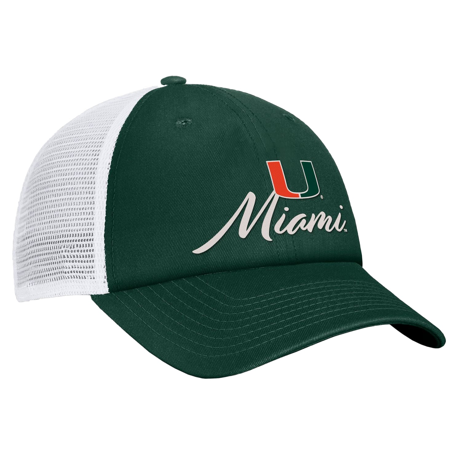 Top of the World Miami Hurricanes Women's Green & White Trucker SnapBack Hat - Left Angled View