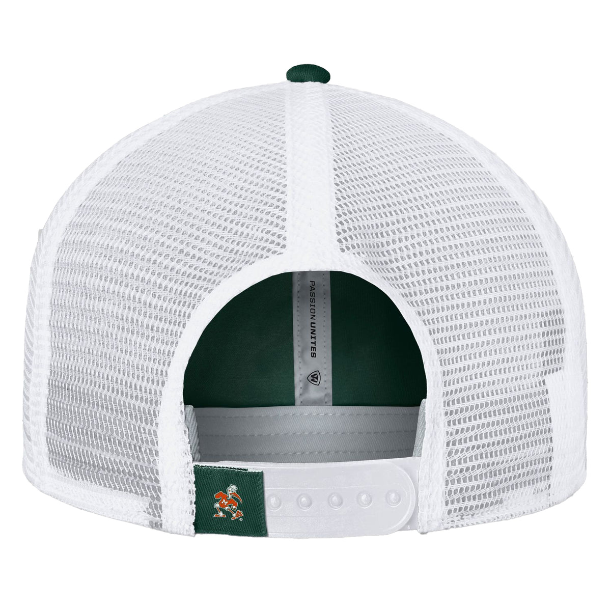 Top of the World Miami Hurricanes Women&#39;s Green &amp; White Trucker SnapBack Hat - Back View