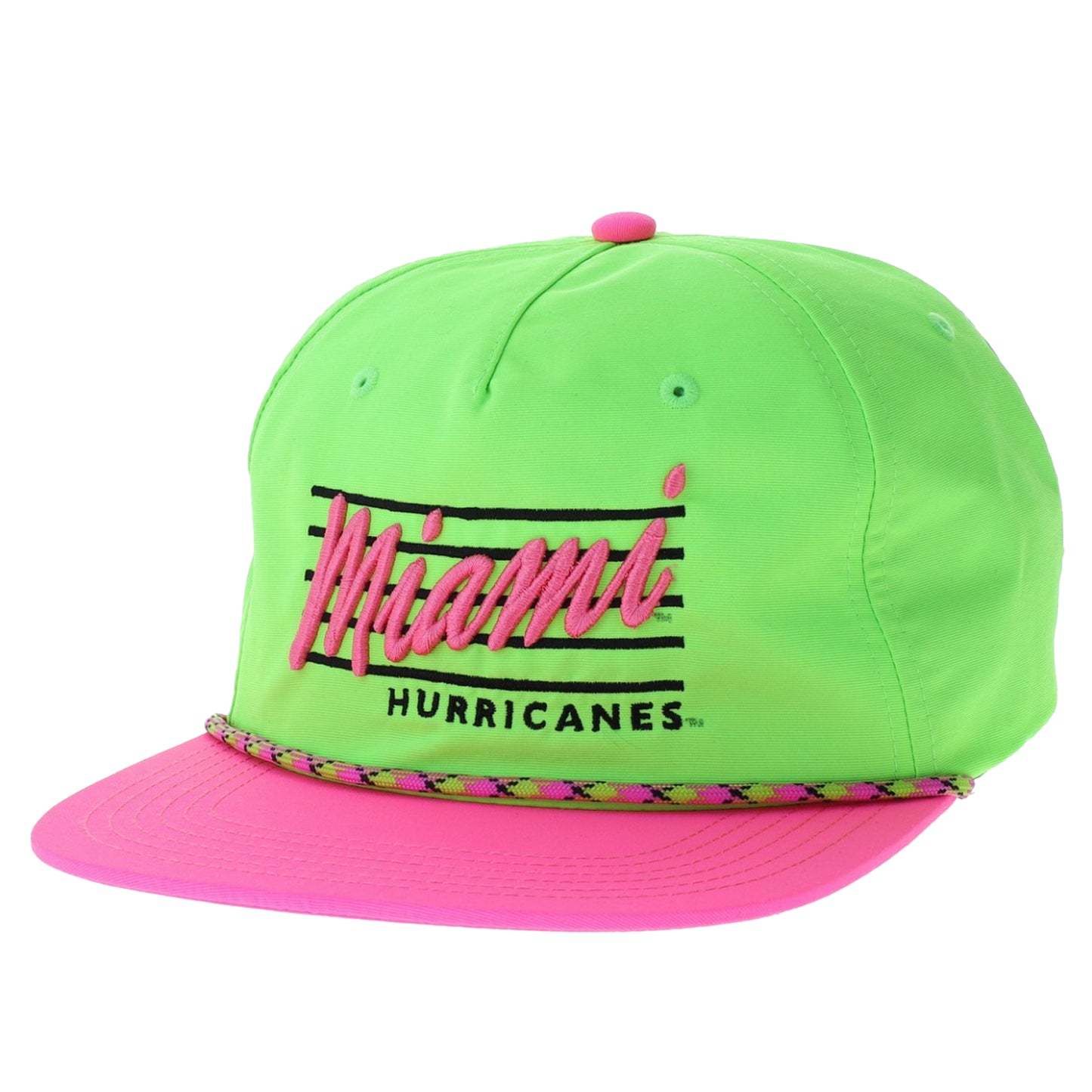 Legacy Miami Hurricanes Neon Green & Pink Retro Miami Hurricanes Snapback Hat