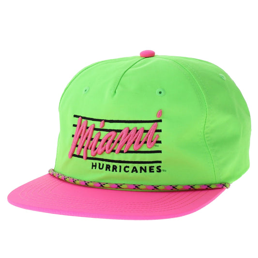 Legacy Miami Hurricanes Neon Green & Pink Retro Miami Hurricanes Snapback Hat