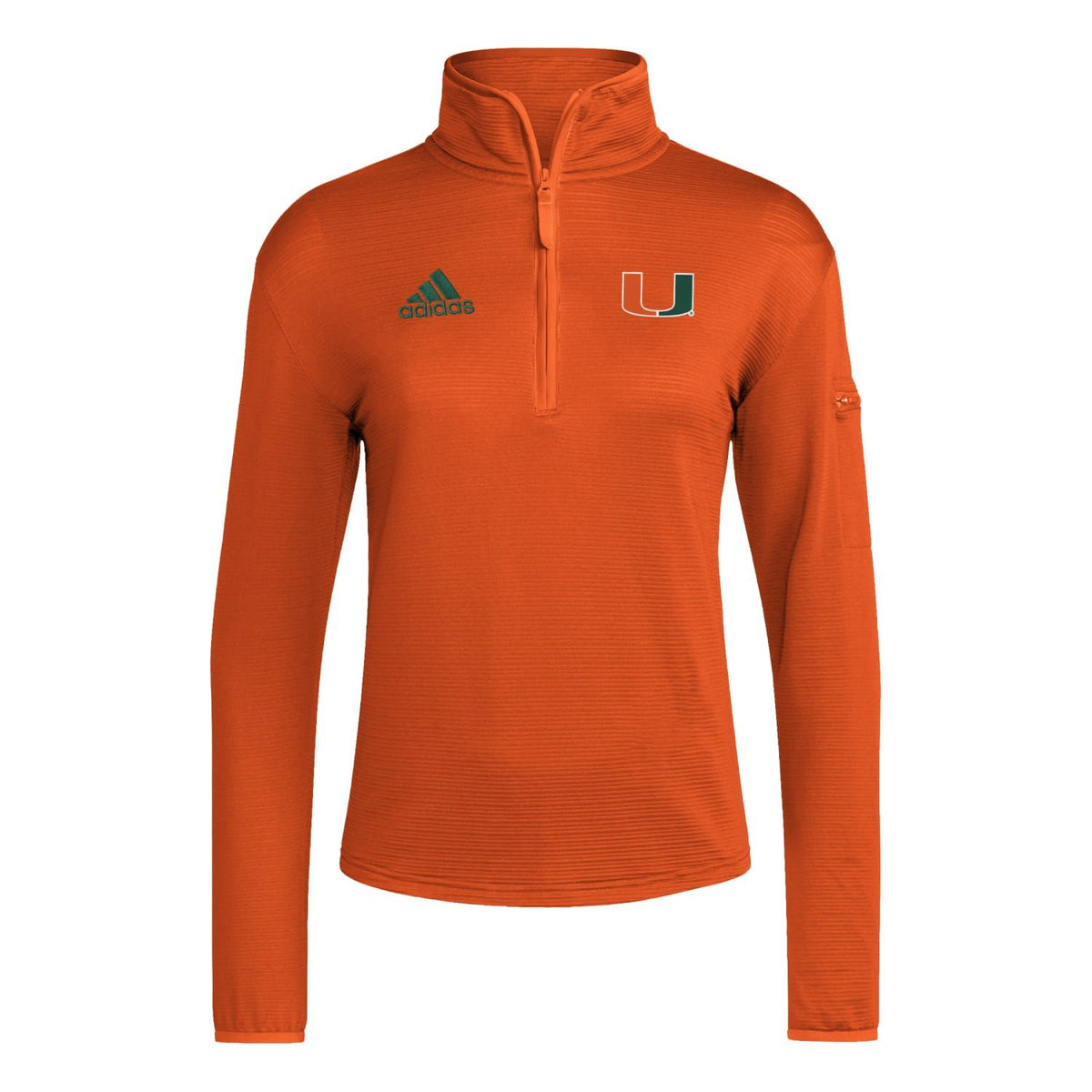 adidas Miami Hurricanes Women&#39;s Orange Long Sleeve 1/4 Zip Jacket