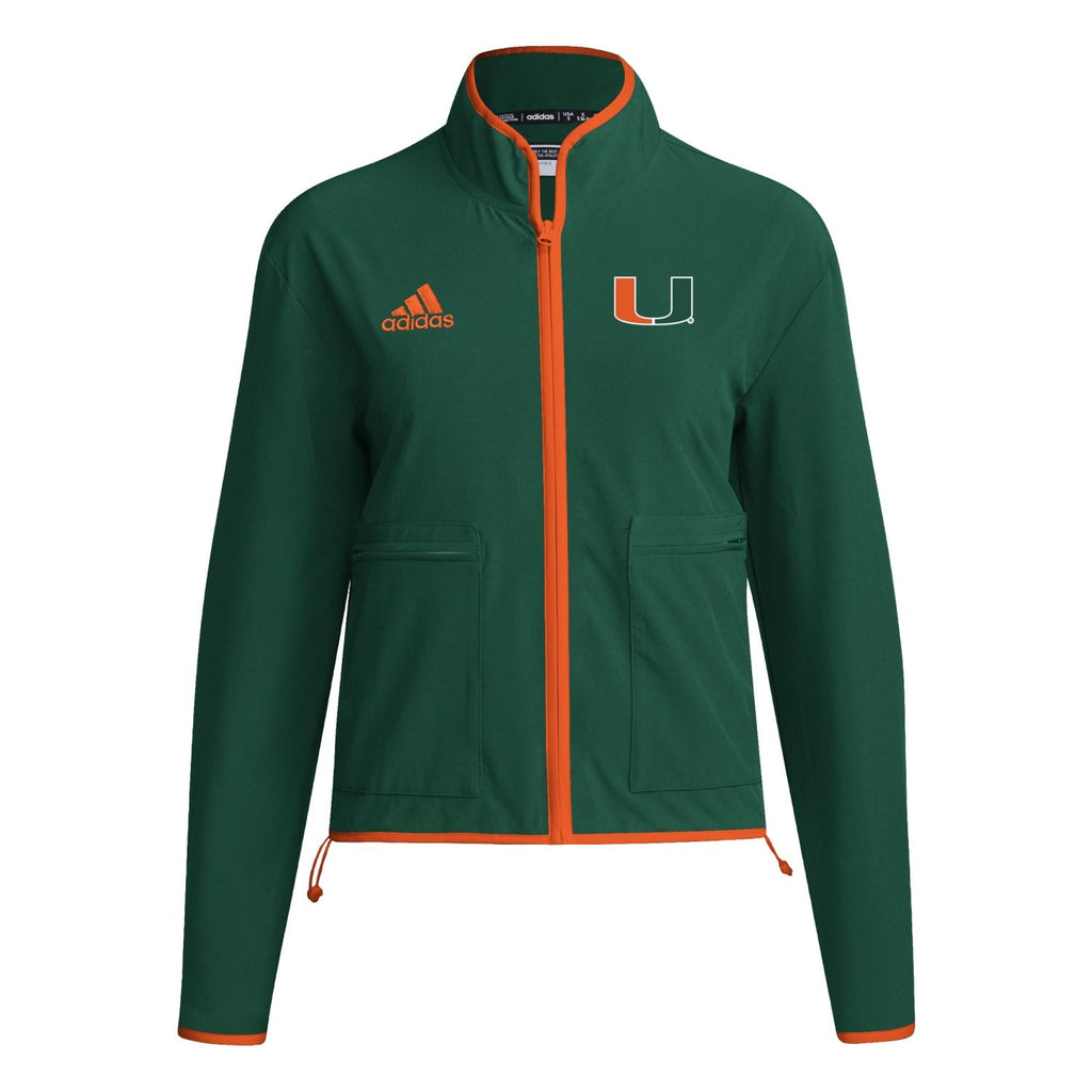 adidas Miami Hurricanes Women s Green Long Sleeve Performance Jacket Miami Team Store