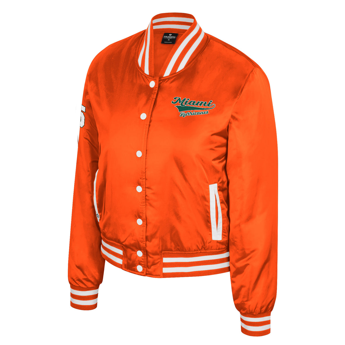 Colosseum Miami Hurricanes Women’s Orange Satin U Bomber Jacket