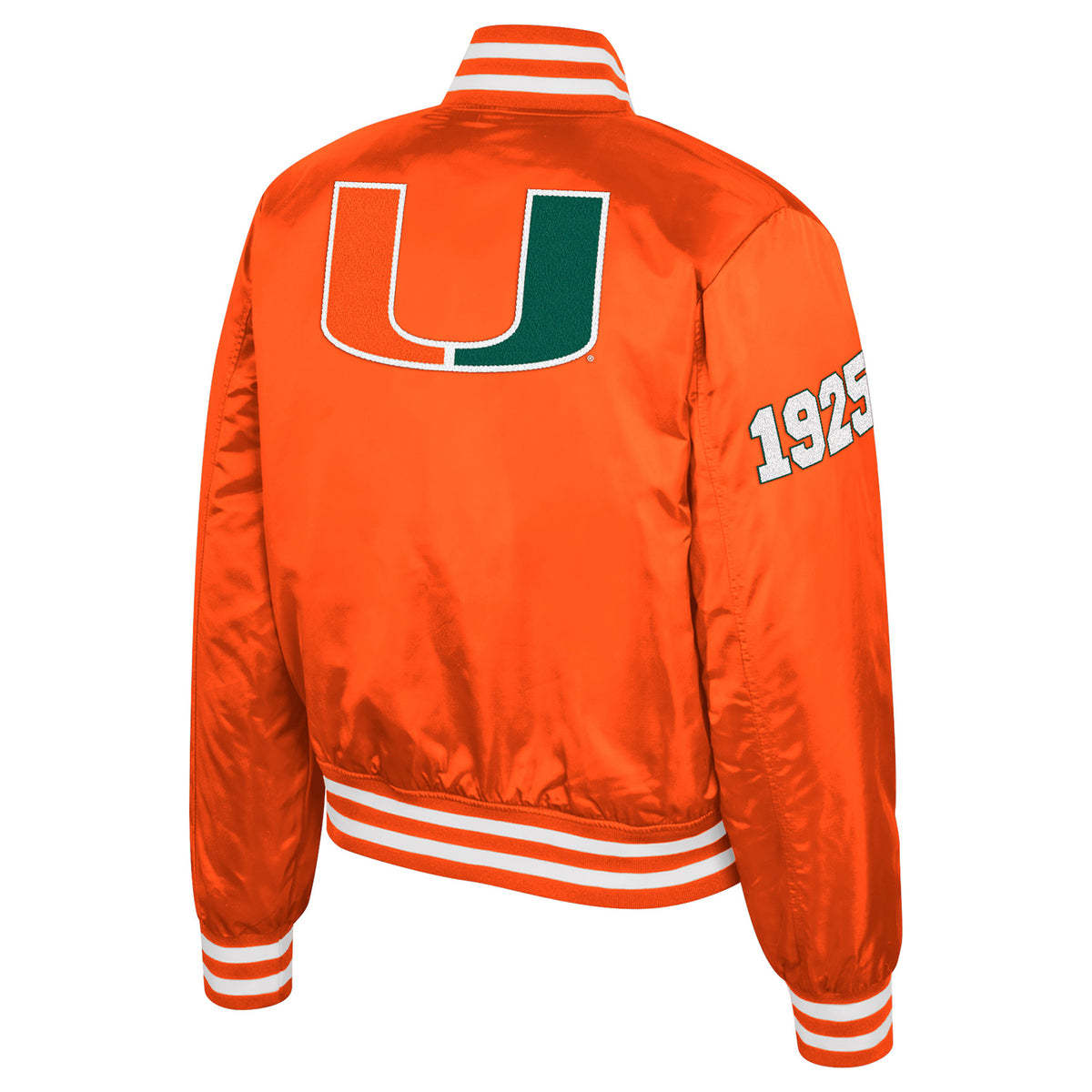 Colosseum Miami Hurricanes Women’s Orange Satin U Bomber Jacket