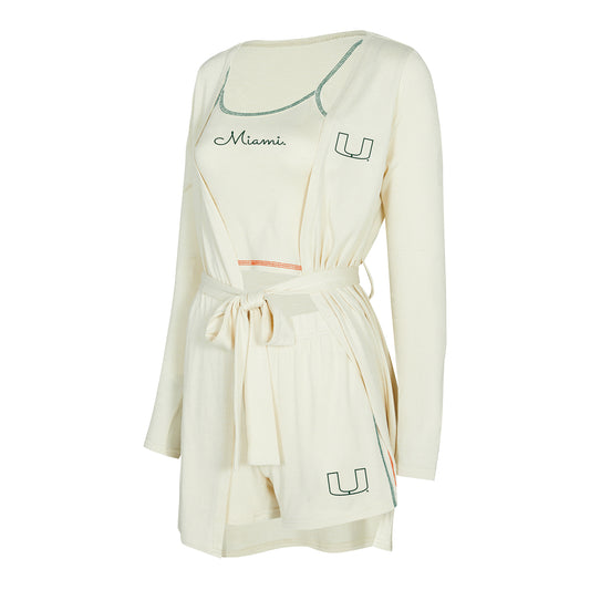 Concepts Sport Miami Hurricanes Women's Beige Tank, Short & Robe Set
