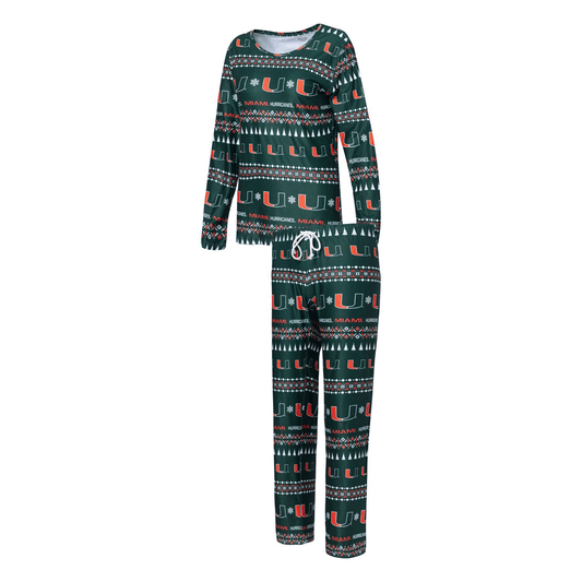 Concepts Sport Miami Hurricanes Women's Flurry Green Pajama Set