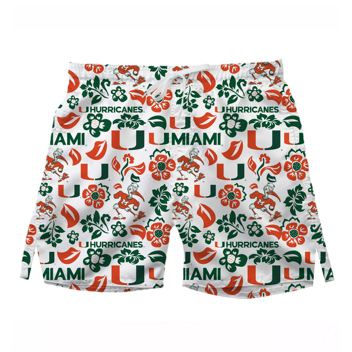 Wes &amp; Willy Miami Hurricanes Women&#39;s White Floral Preformance Shorts - Front View