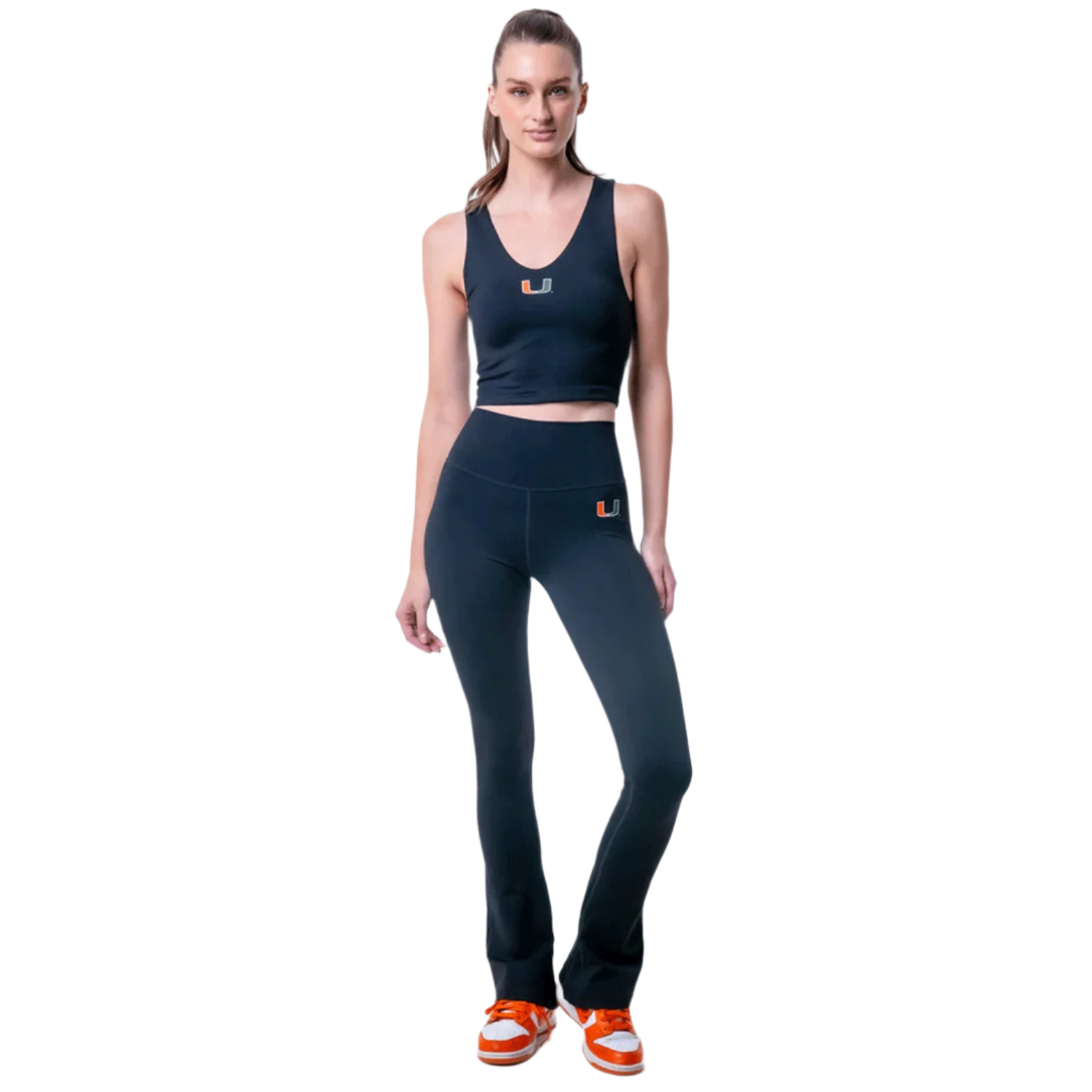 ESTABLISHED & CO. Miami Hurricanes Women's Black Campus Rec Flare Leggings - Alternate Front Model View