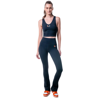 ESTABLISHED & CO. Miami Hurricanes Women's Black Campus Rec Flare Leggings - Alternate Front Model View