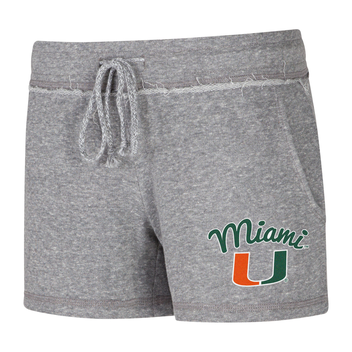 Concepts Sport Miami Hurricanes Women&#39;s Grey U Miami Logo Shorts - Front View