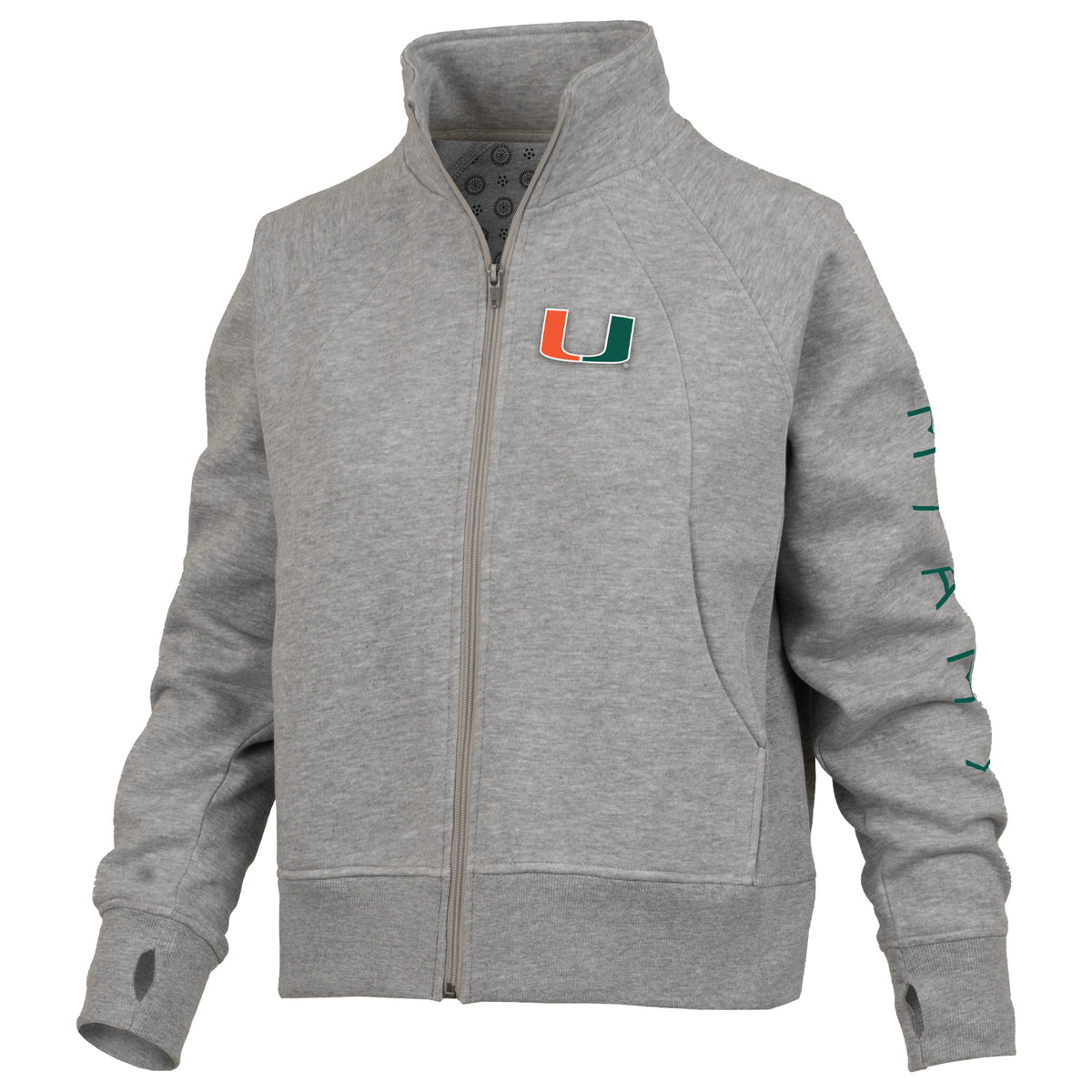 Pressbox Miami Hurricanes Women&#39;s Grey U Logo Full-Zip Sweatshirt