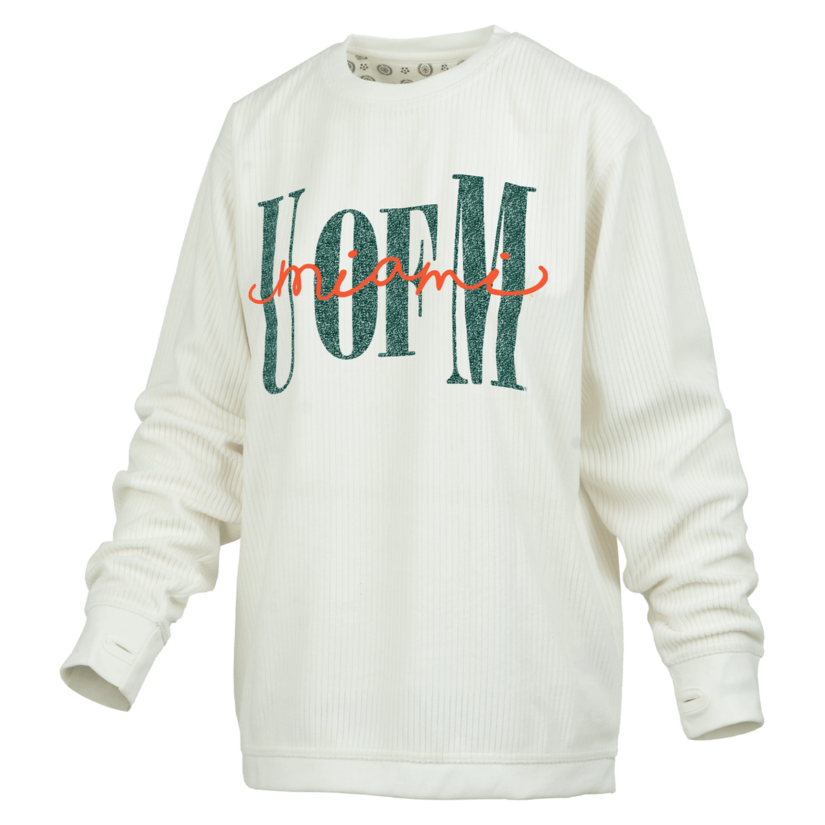 Pressbox Miami Hurricanes Women&#39;s White U of M Miami Sweatshirt - Front View