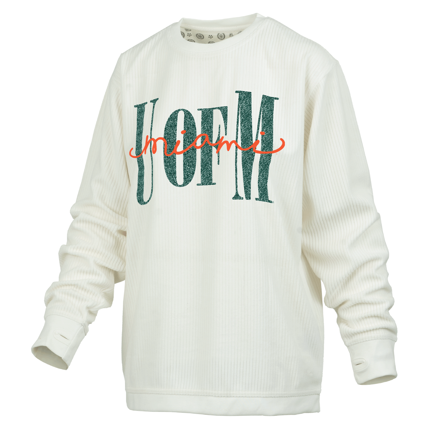 Pressbox Miami Hurricanes Women's White U of M Miami Sweatshirt - Front View