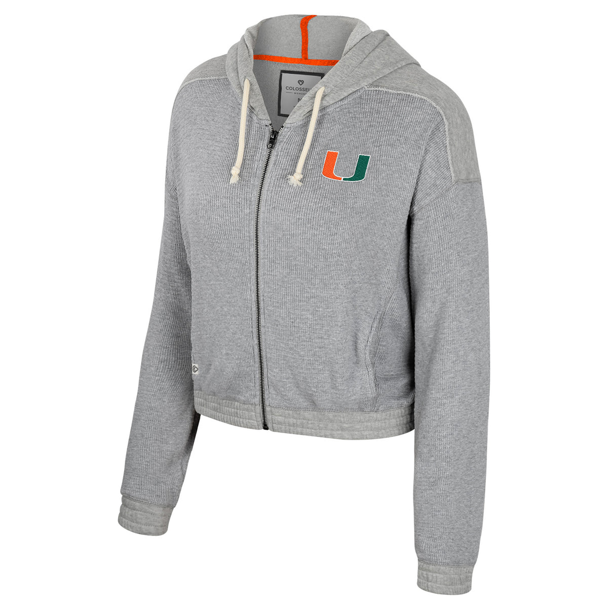 Colosseum Miami Hurricanes Women&#39;s Grey Waffle Full Zip Sweatshirt