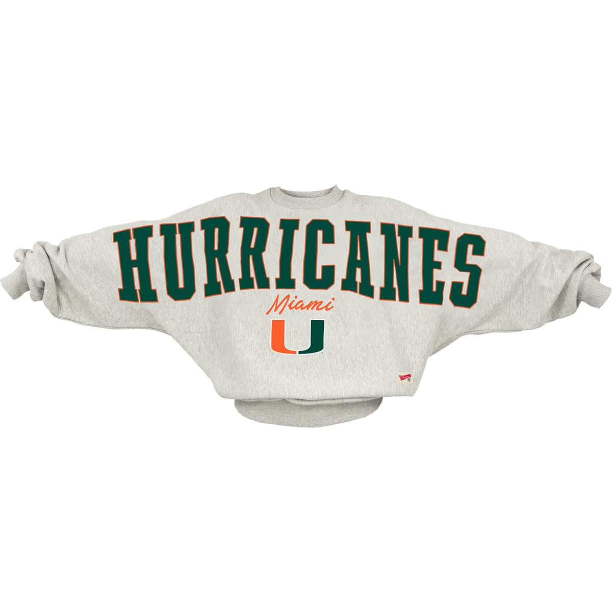 Pressbox Miami Hurricanes Women&#39;s Grey Oversized Hurricanes Crewneck Sweatshirt