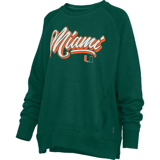 Pressbox Miami Hurricanes Women's Green Logo Crewneck Sweatshirt