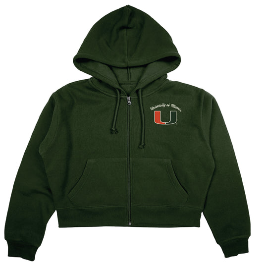Friends Miami Hurricanes Women’s Green Cursive Zip Up Jacket