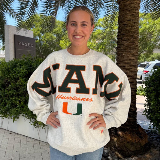 Pressbox Miami Hurricanes Women's Ash Flannigan Crew Sweatshirt