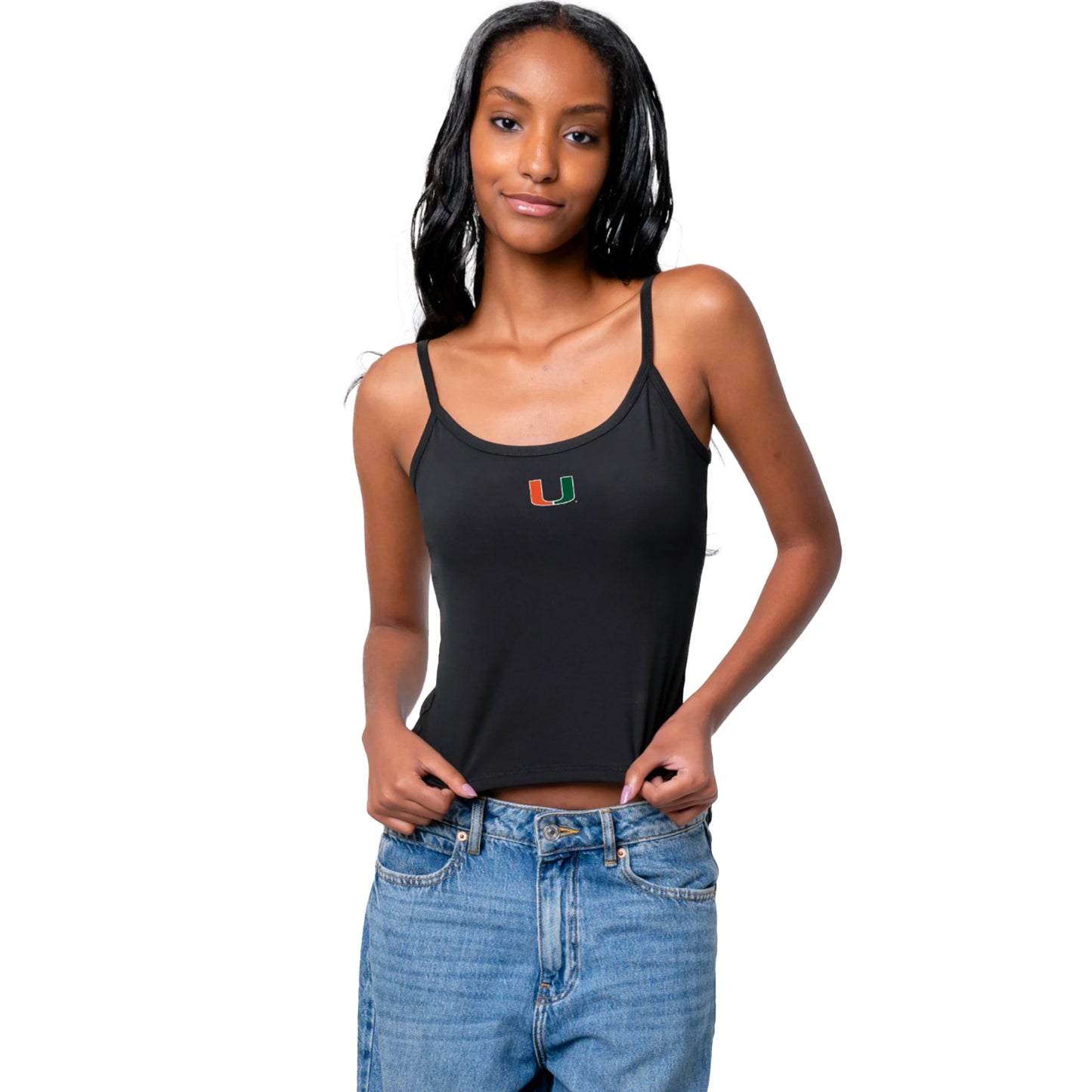 ESTABLISHED & CO. Miami Hurricanes Women's Black Split-U The Catch Cami